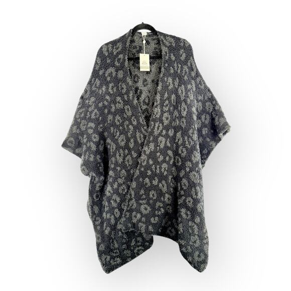 Mud Pie Dawn Chenille Black Animal Print Sherpa Poncho Shawl | OS NWT | Cozycore - Picture 1 of 9